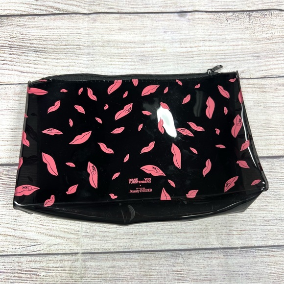 Sephora x Diane von Furstenberg Vinyl Lip Print Cosmetic Bag Set of 2 Black Pink - Picture 5 of 8